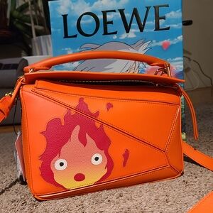 Loewe Orange Shoulder Bag with Red Flame Design